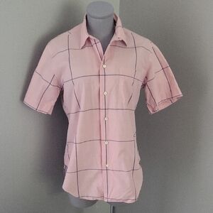Vintage 80s Ralph Lauren Blue Label Pink Windowpane Shirt - Made in Hong Kong -